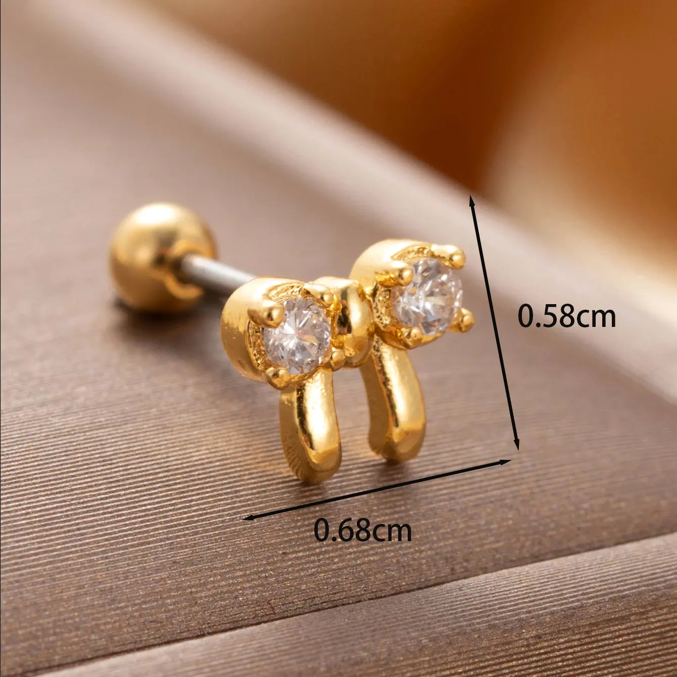 1 Piece Simple Series Classic Bow Knot Copper 18K Gold Plated Zircon Women's Stud Earrings h5 